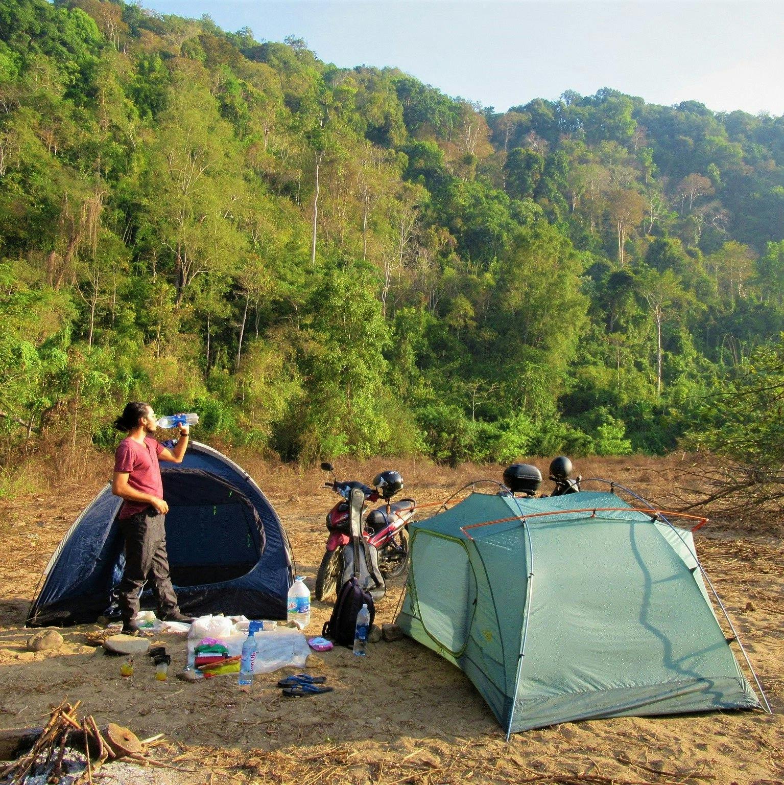 Wild camping on the La Nga River, Vietnam
